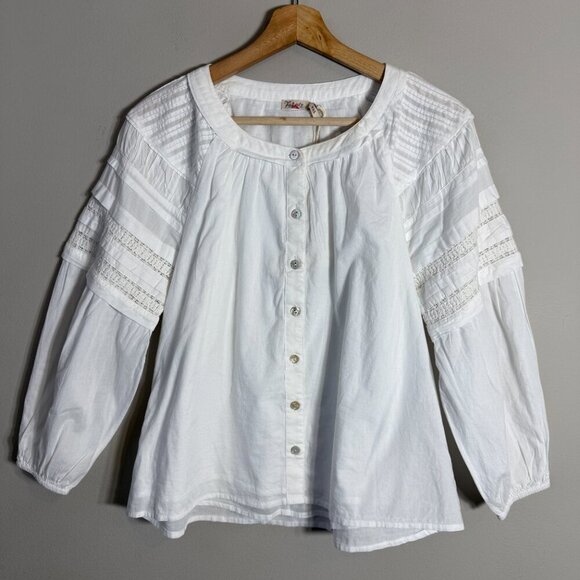 Faherty Enna Button Up Blouse Top Womens XXS White Boho Flowy Organic Cotton NWT - Picture 6 of 16